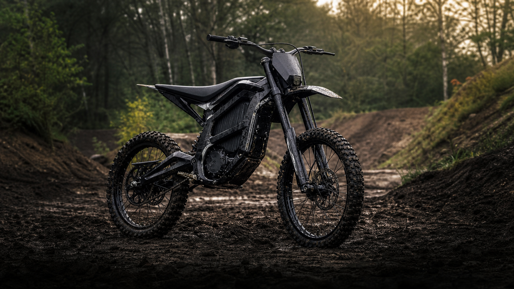 Electric off-road bike on muddy terrain